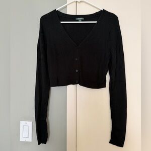 Black Ribbed Button-Up Cardigan